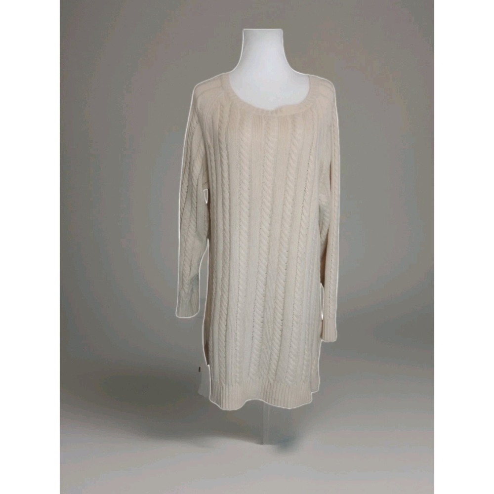 J Jill Women M Oatmeal Long Tunic Cable Oversize Slouchy Knit Sweater Mini Dress